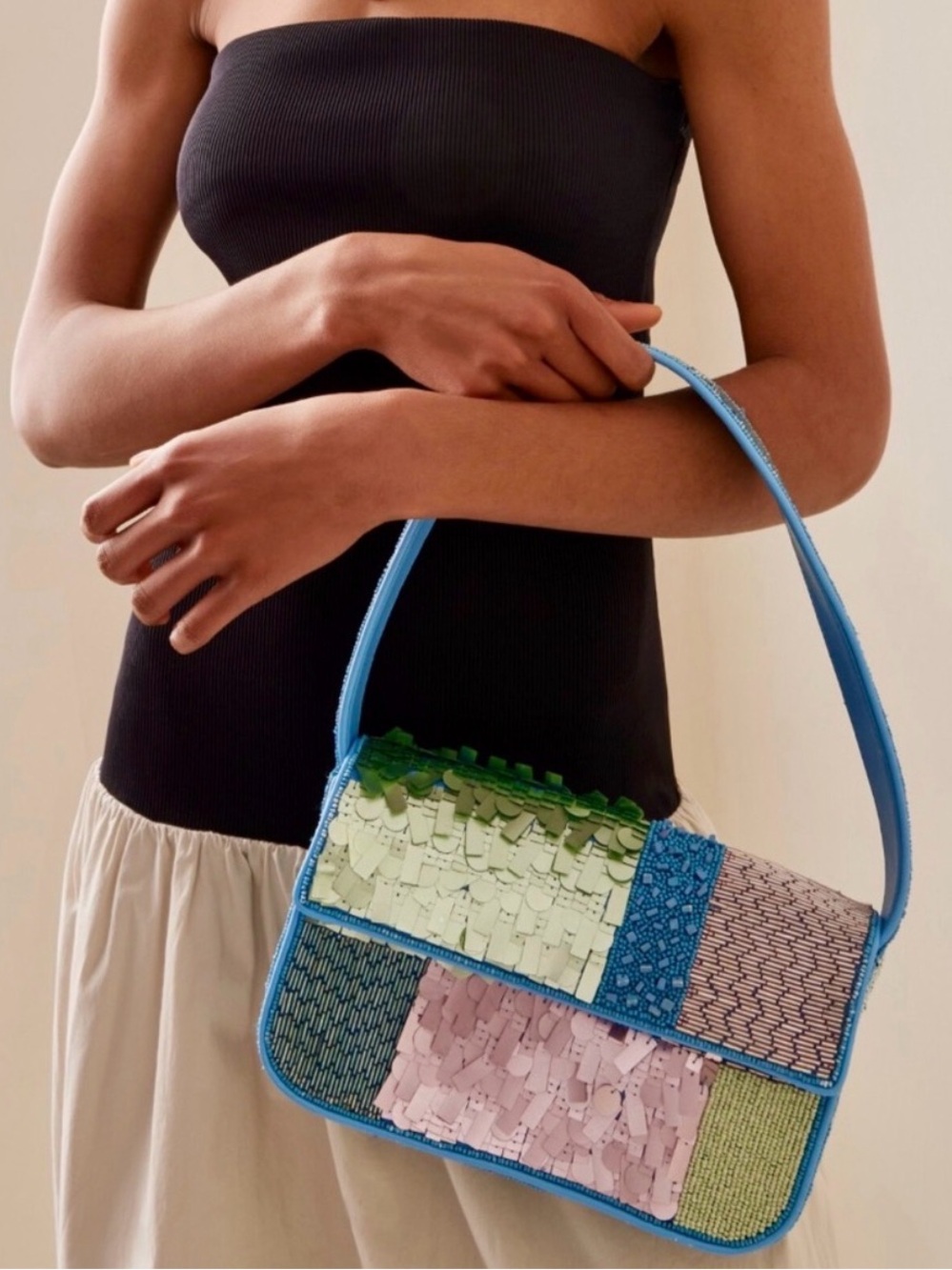 STAUD Tommy Patchwork Sequin Shoulder Bag, Rare!